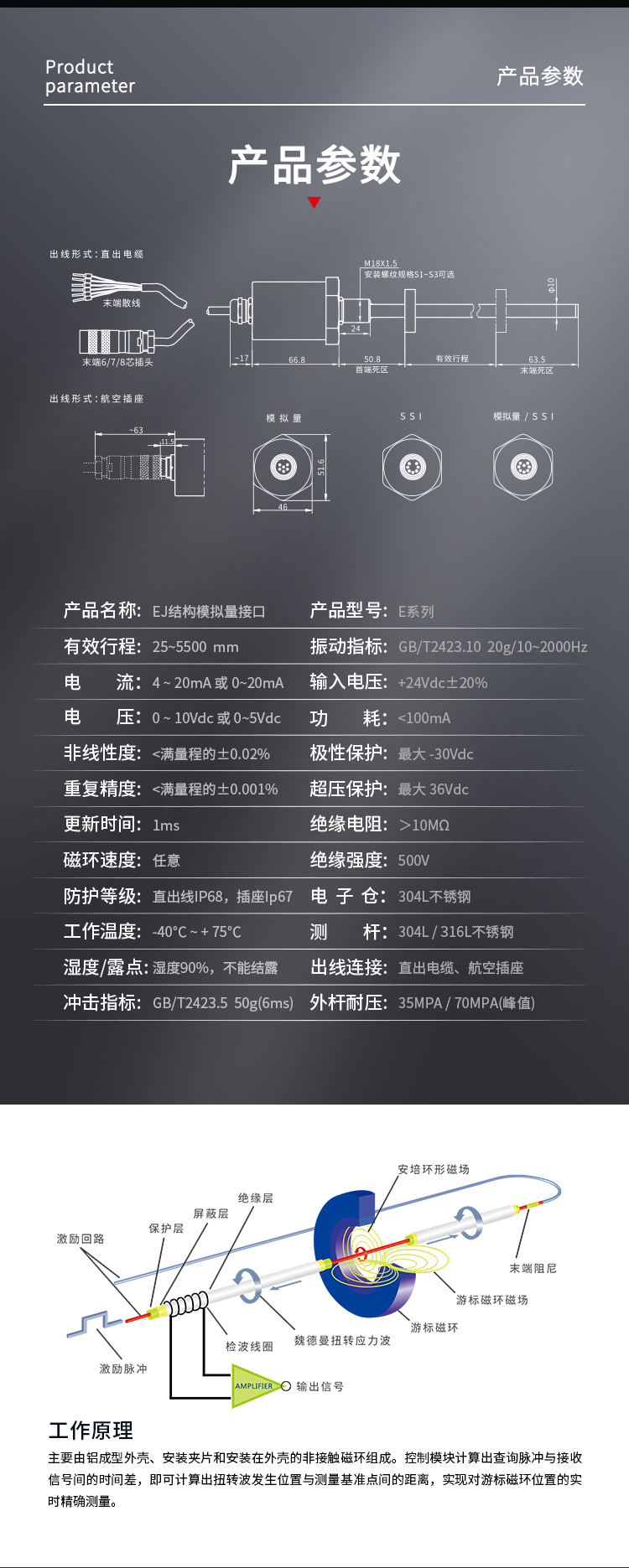 ej结构磁致伸缩位移传感器